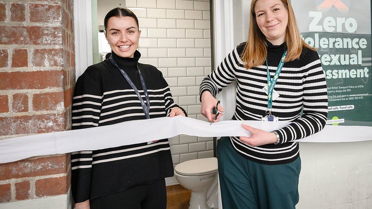 Southern's Project Manager Annabel Jackson and Station Manager Jane Arnell open Balham station's new customer comforts