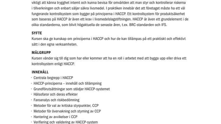 HACCP i praktiken