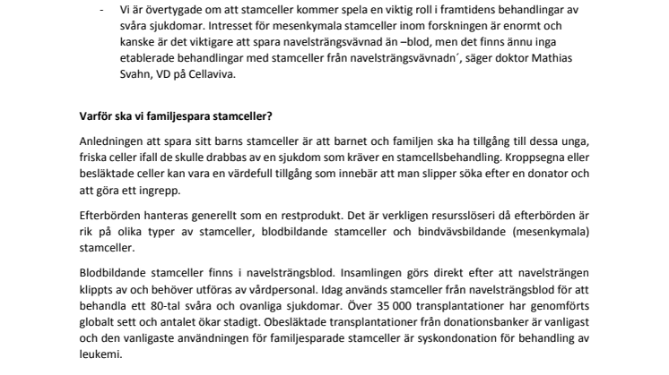 Stamcellssparande för framtida behandlingar