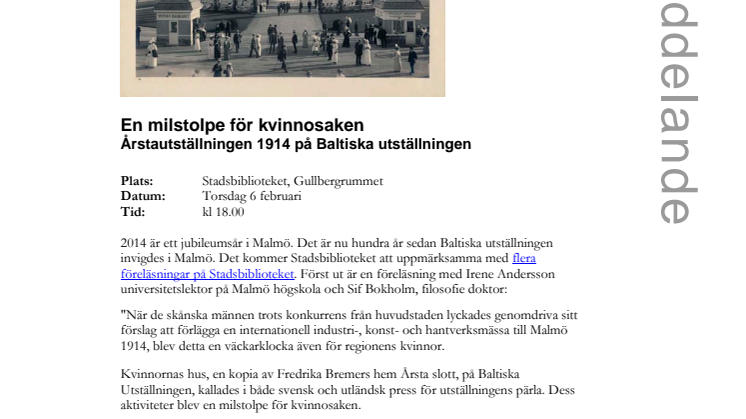 En milstolpe för kvinnosaken  - Årstautställningen 1914 på Baltiska utställningen 
