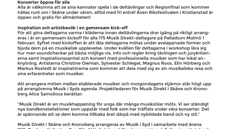 57 anmälda akter i Musik Direkt, Skåne