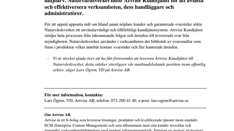Artvise Kundtjänst till Naturvårdsverket!