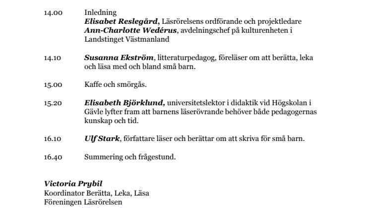 Berätta, Leka, Läsa 13 november Västerås 2014