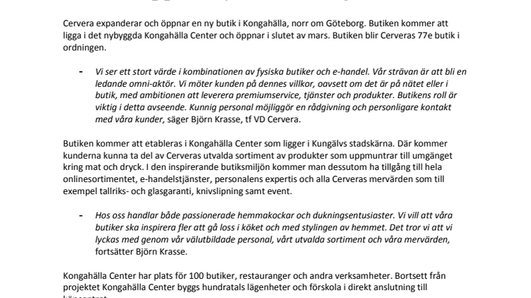 Cervera öppnar ny butik i Kongahälla