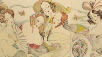 Gerda Wegener- Rokokobillede, ca. 1937-39. Signeret. Olie på plade. 89 x 360 cm. Vurdering- 200.000-250.000 kr.