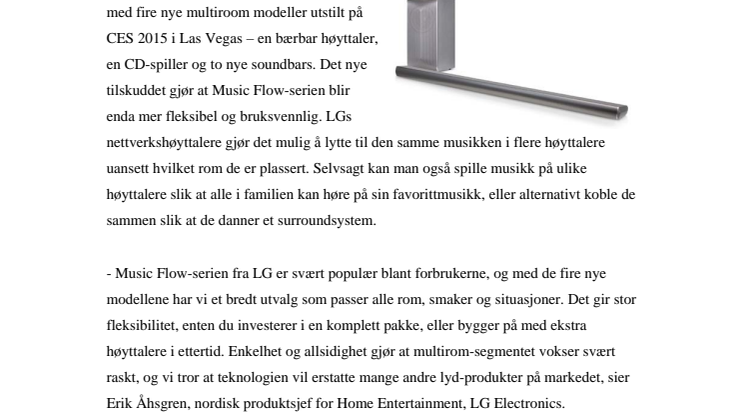 LG UTVIDER MUSIC FLOW-FAMILIEN– TOPPER MULTIROOM-SERIEN MED 700 WATT LYDPLANKE