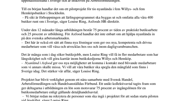 Axfood startar lärlingsprogram för nyanlända
