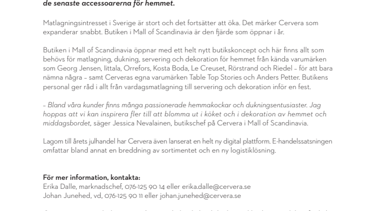 Cervera öppnar ny butik i Mall of Scandinavia