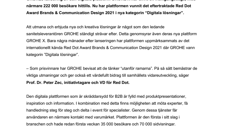 GROHEs interaktiva plattform vinner Red Dot Award 2021