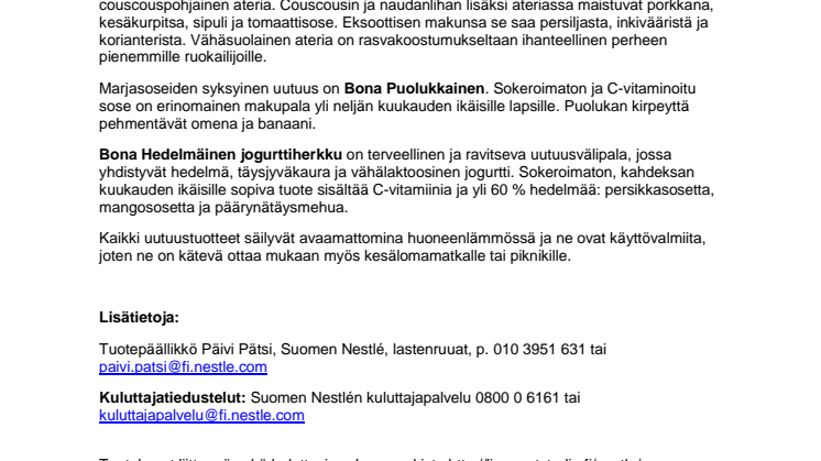 Joka päivä jotain uutta – Bona-lastenruokiin eksoottisia makuja ja terveellisiä välipaloja