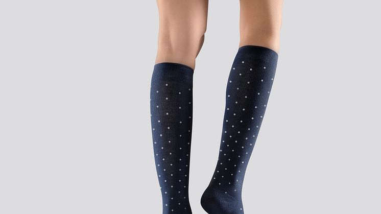 Mabs Compression Socks Cotton Knee Navy Dotted