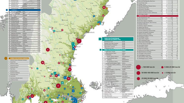 Bioenergis karta: Pellets i Sverige 2018