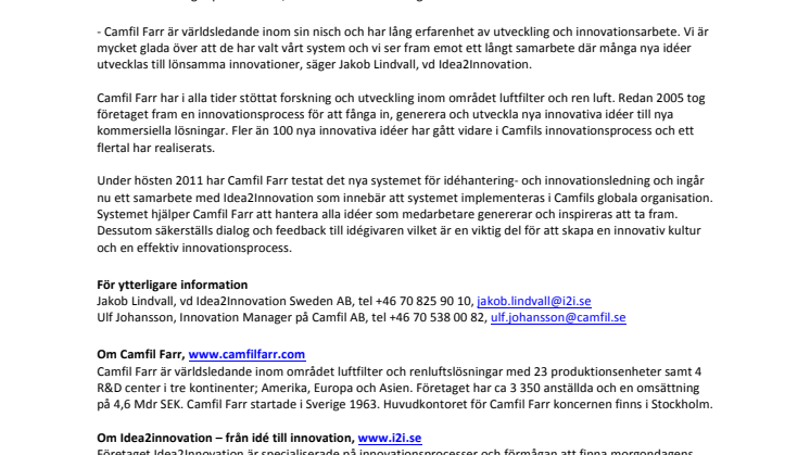 Camfil Farr väljer WIDE - Sveriges första system för idéhantering och innovationsledning