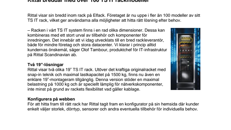 Rittal breddar med över 100 TS IT rackmodeller