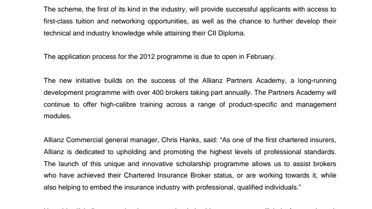 ALLIANZ LAUNCHES LANDMARK SCHOLARSHIP SCHEME FOR BROKERS 