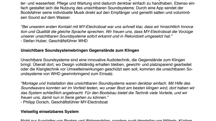 Leichte Boote, starker Sound: WHD bringt Elektroboote zum Klingen