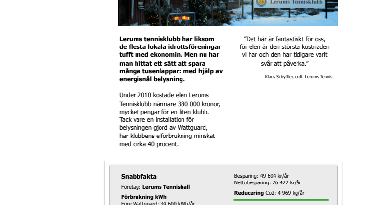 Referensuppdrag Lerums Tennisklubb - minskad elförbrukning