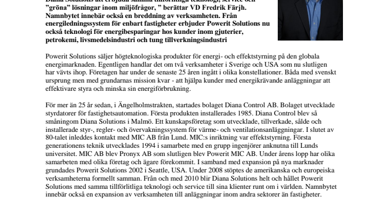Svenska Diana Solutions blir Powerit Solutions med teknologi som skapar energibesparingar 