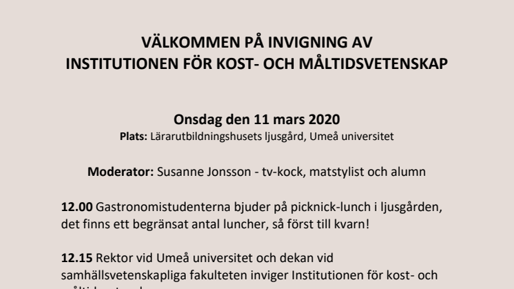 Stor invigning av Institutionen för kost- och måltidsvetenskap