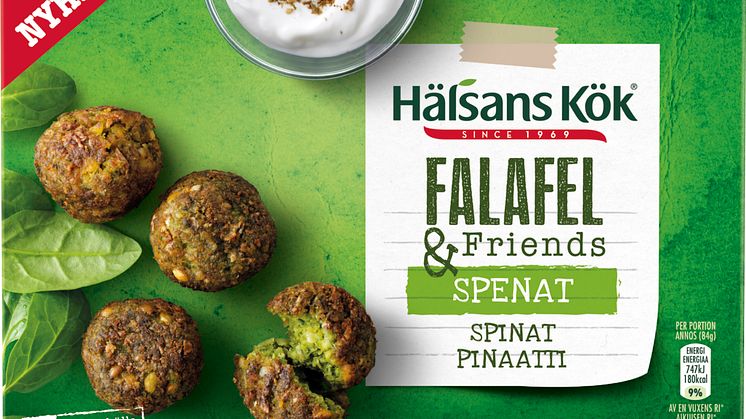 Falafel spenat, en vegansk nyhet i matbutiken.