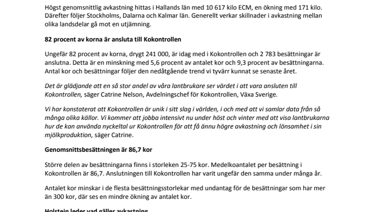 Kokontrollens årsresultat klart – Sverige ligger över 10 000 kg ECM 