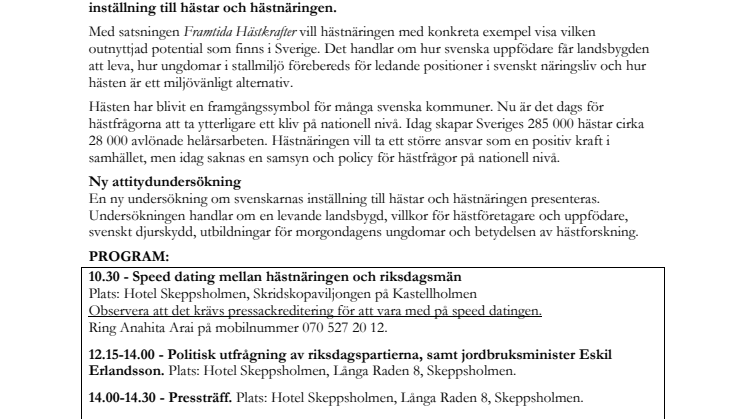 Pressinbjudan: Hästnäringen bjuder in politiker till speed dating