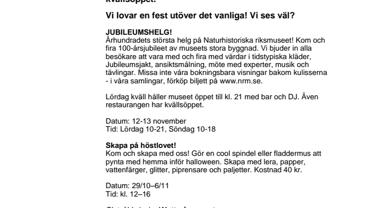 Det händer på Naturhistoriska riksmuseet i november