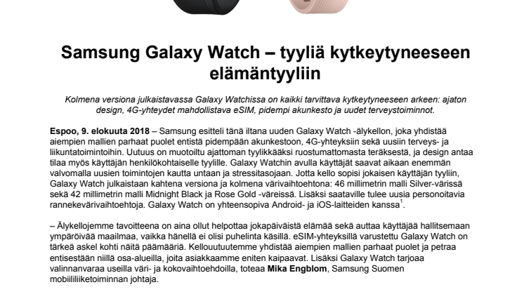 Samsung Galaxy Watch – tyyliä kytkeytyneeseen elämäntyyliin