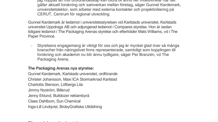 Gunnel Kardemark ny ordförande i The Packaging Arena