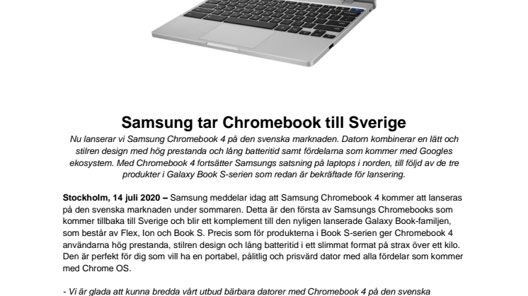 Samsung tar Chromebook till Sverige