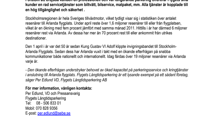 Flygets Långtidsparkering har ökat sin omsättning med 76%!