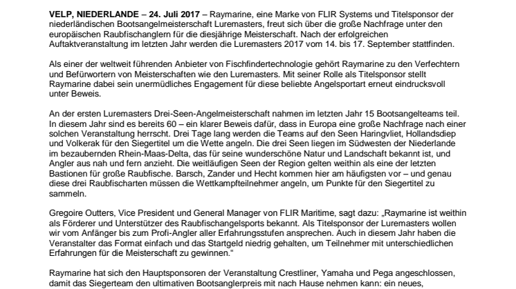 Raymarine: Von Raymarine gesponserte Angelmeisterschaft Luremasters ist beinahe ausgebucht