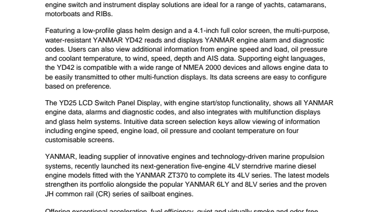 YANMAR Introduces New Generation Electronics and Latest Technology at METSTRADE