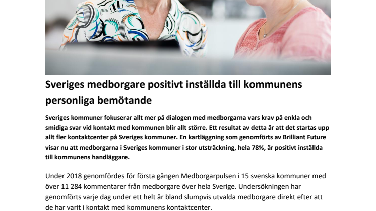 Sveriges medborgare positivt inställda till kommunens personliga bemötande