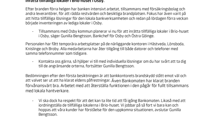 Sparbanken Skåne planerar för tillfälliga lokaler i Brio-huset i Osby