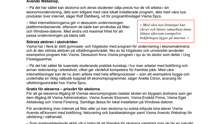 Internetbokföring från Visma till gymnasie- och högskoleelever