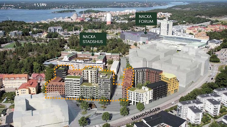 Den steckade gula linjen markerar OBOS del av planen.