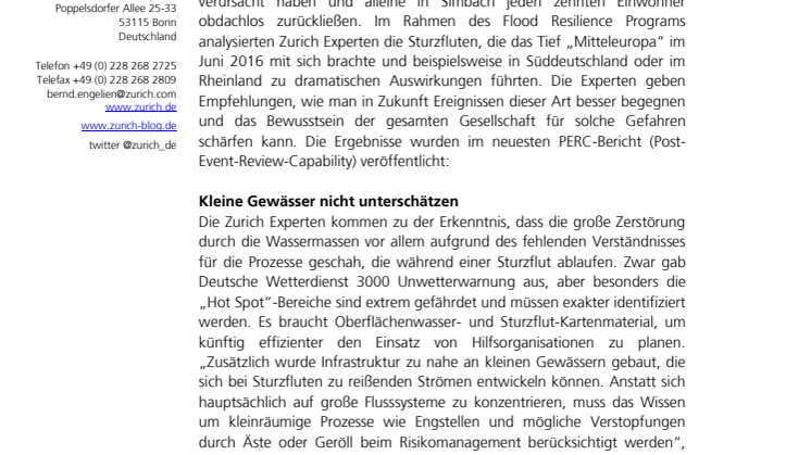 Zurich stellt PERC-Bericht zu Sturzfluten vor