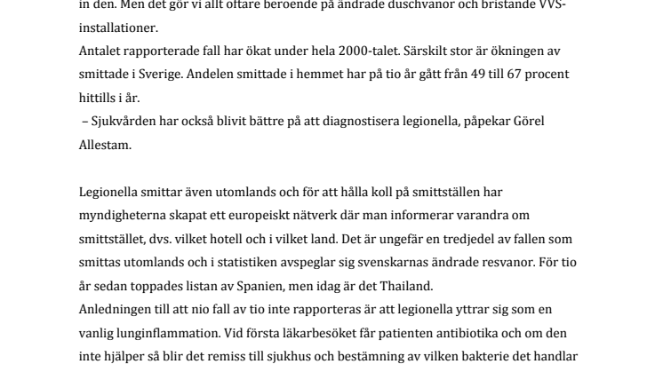 Allt fler smittas av legionella