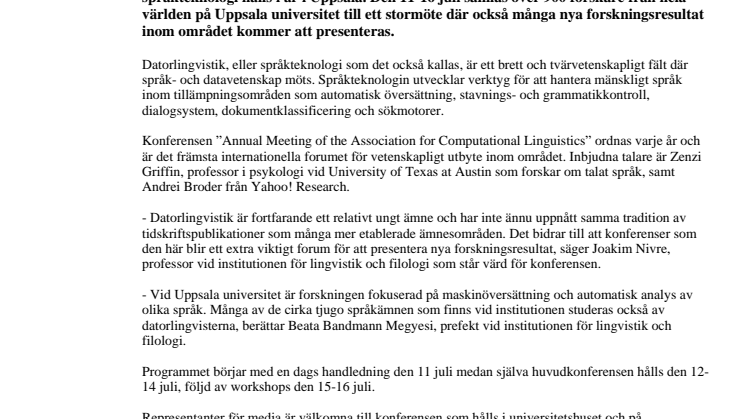 Datorlingvister samlas till stormöte i Uppsala