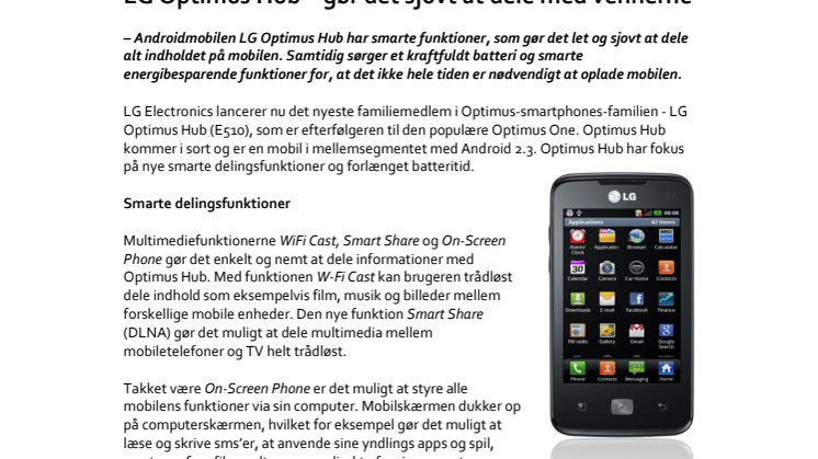 LG Optimus Hub – gør det sjovt at dele med vennerne