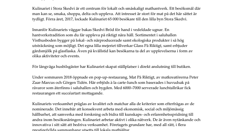 Dalarna nominerar Kulinariet till Stora Turismpriset 2018