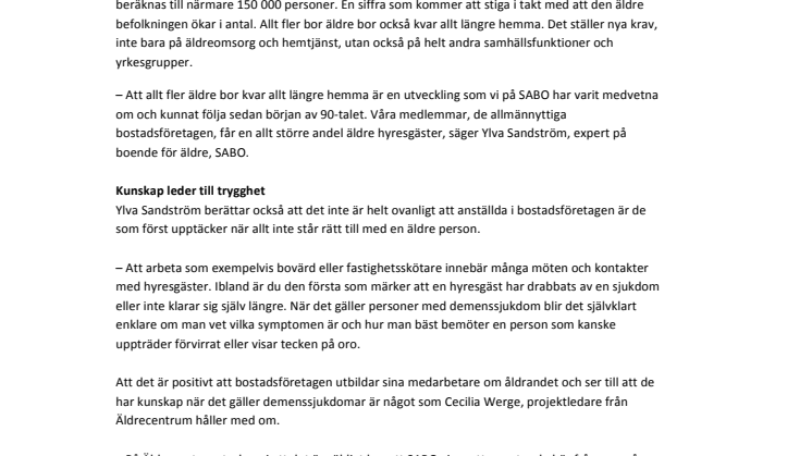 Äldrecentrum utbildar anställda i bostadsföretag om demens