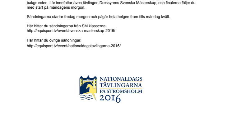 Equisport.tv sänder direkt från Nationaldagstävlingarna med SM i Dressyr.