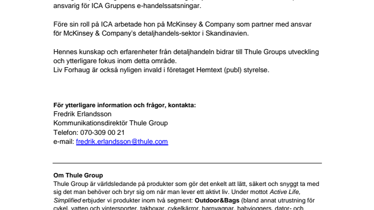 Liv Forhaug tar plats i Thule Groups styrelse