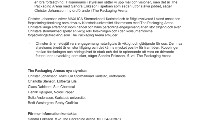 Christer Johansson ny ordförande i The Packaging Arena