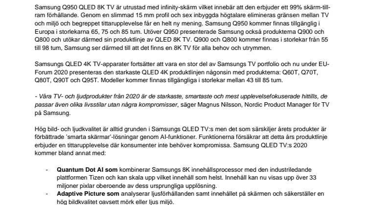 Samsungs TV och ljudnyheter 2020  
