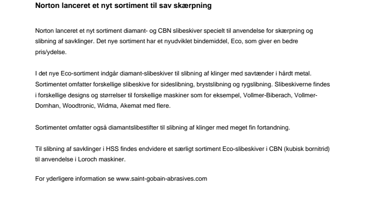 Norton lanceret et nyt sortiment til sav skærpning