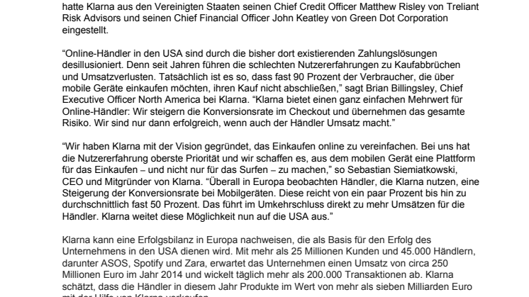 Klarna expandiert mit seiner Zahlungslösung in die USA