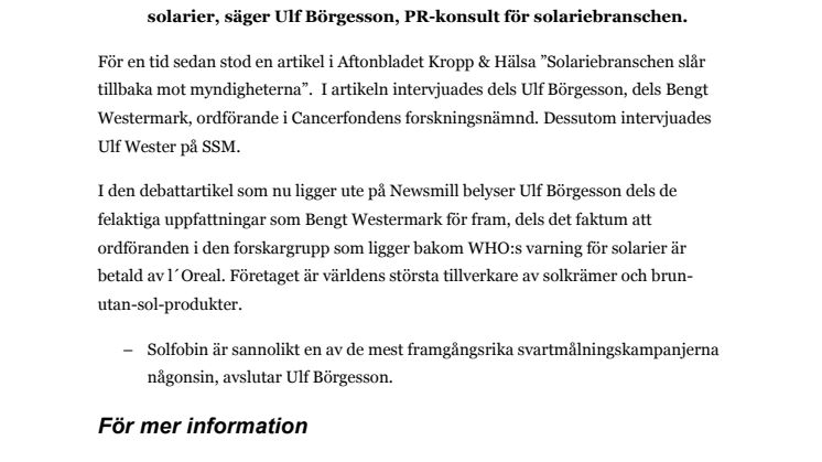 Newsmill: ”Solkrämstillverkare bakom solfobin.” 
